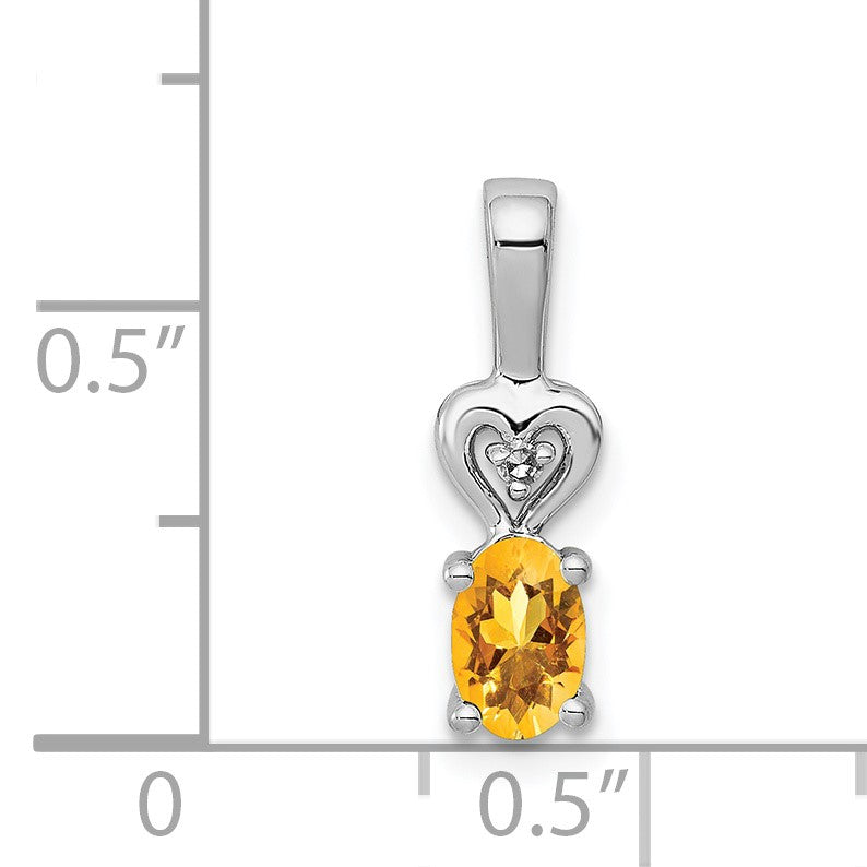 Sterling Silver Rhodium-plated Citrine & Diam. Pendant