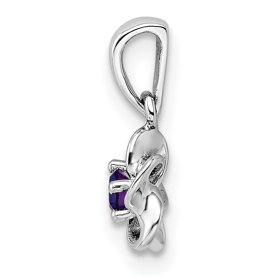 Sterling Silver Rhodium-plated Floral Amethyst Pendant