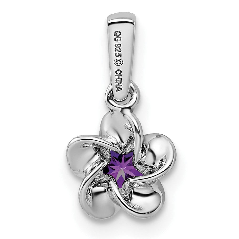Sterling Silver Rhodium-plated Floral Amethyst Pendant