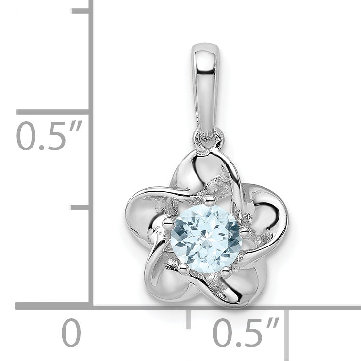 Sterling Silver Rhodium-plated Floral Aquamarine Pendant