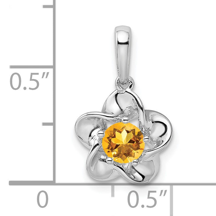 Sterling Silver Rhodium-plated Floral Citrine Pendant