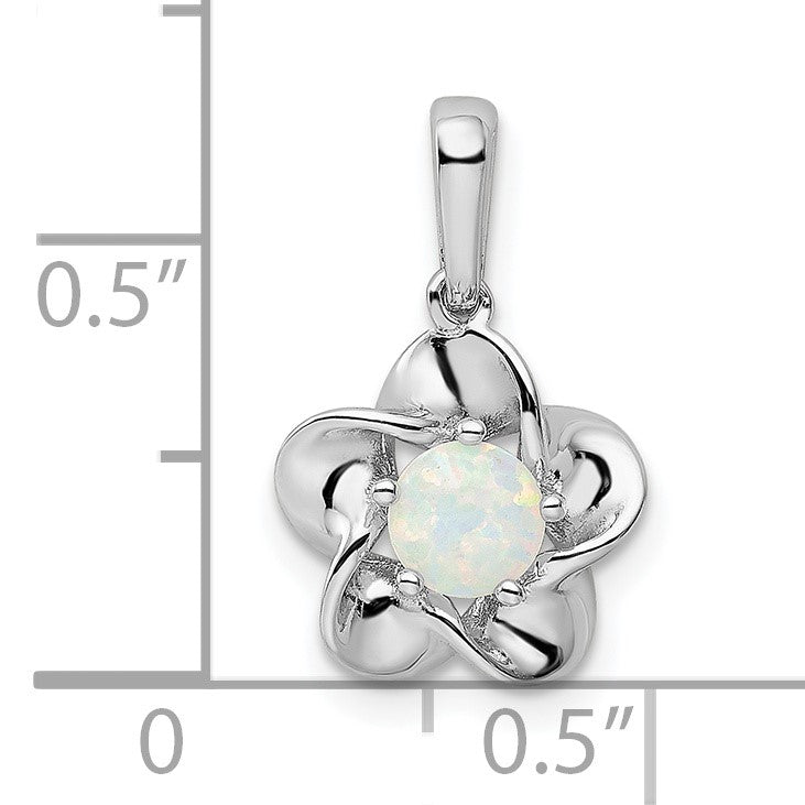Sterling Silver Rhodium-plated Floral Created Opal Pendant