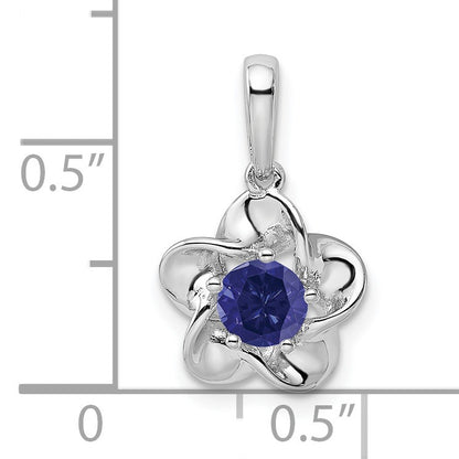 Sterling Silver Rhodium-plated Floral Created Sapphire Pendant