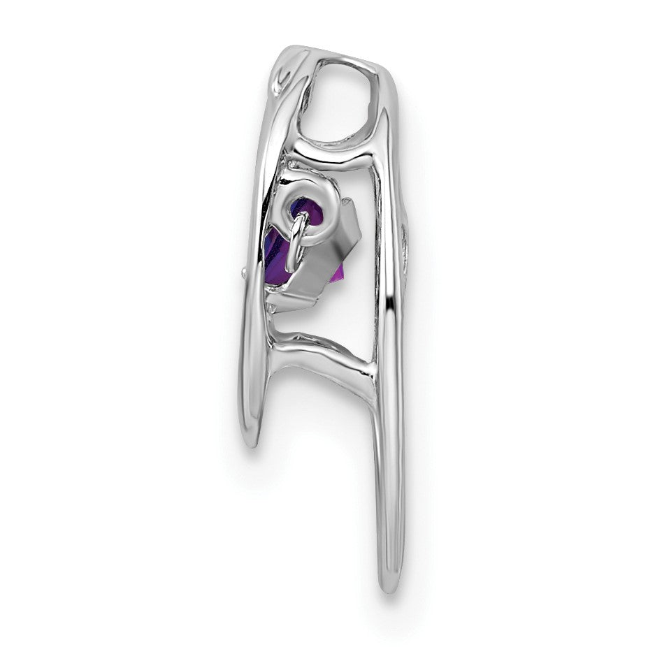 Sterling Silver Rhodium Amethyst Birthstone Vibrant Chain Slide
