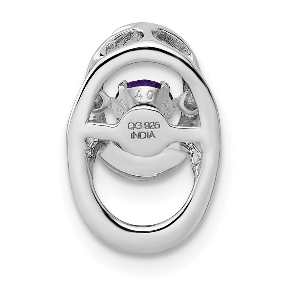 Sterling Silver Rhodium Amethyst Birthstone Vibrant Chain Slide