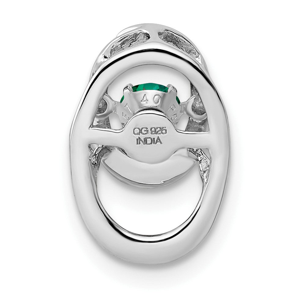 Sterling Silver Rhodium Created Emerald Birthstone Vibrant Chain Slide