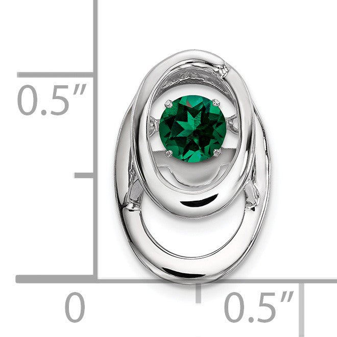 Sterling Silver Rhodium Created Emerald Birthstone Vibrant Chain Slide