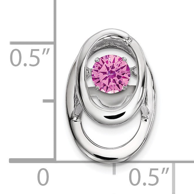 Sterling Silver Rhodium Plated Pink CZ Birthstone Vibrant Chain Slide