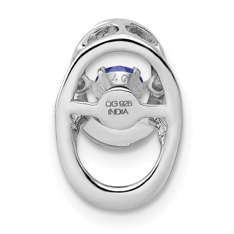 Sterling Silver Rhodium Created Sapphire Birthstone Vibrant Chain Slide
