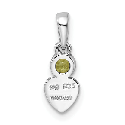 Sterling Silver Rhodium-plated Polished Peridot Heart Pendant