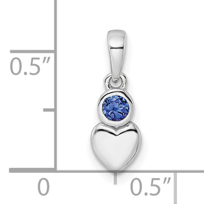 Sterling Silver Rhodium-plated Lab Created Sapphire Heart Pendant