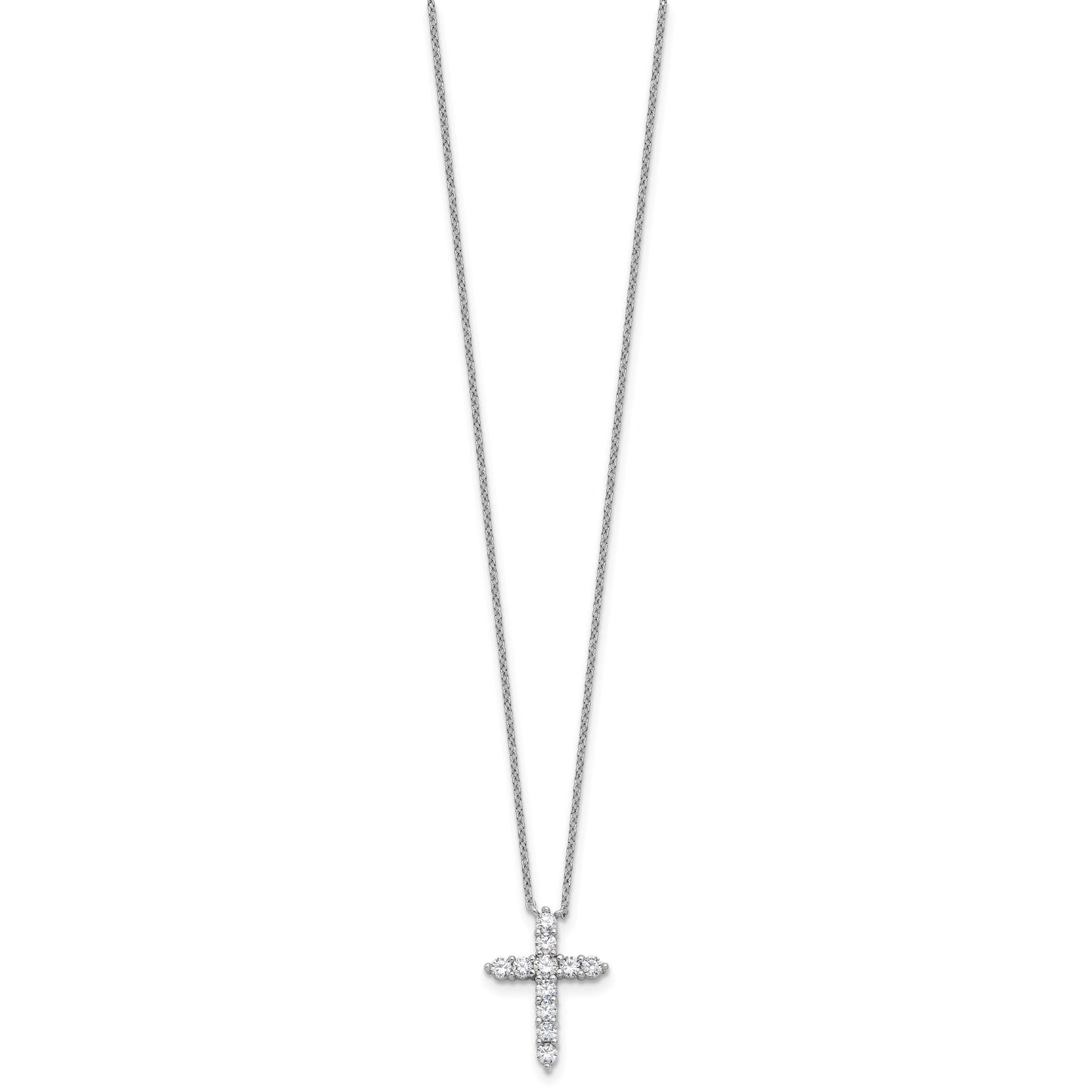 SS Rhodium-plated CZ April Birthstone Cross 16in w/2in ext Necklace