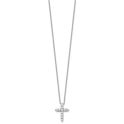 SS Rhodium-plated CZ April Birthstone Cross 16in w/2in ext Necklace