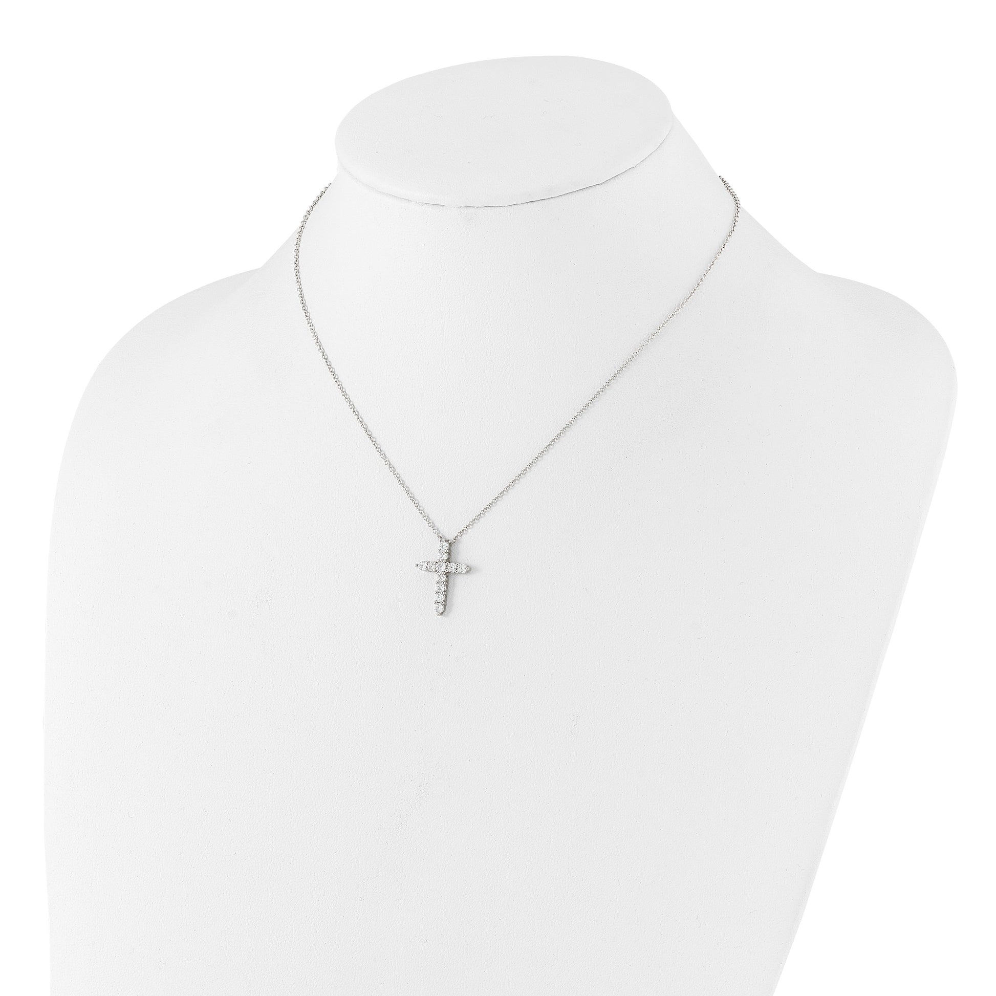 SS Rhodium-plated CZ April Birthstone Cross 16in w/2in ext Necklace