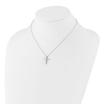 SS Rhodium-plated CZ April Birthstone Cross 16in w/2in ext Necklace
