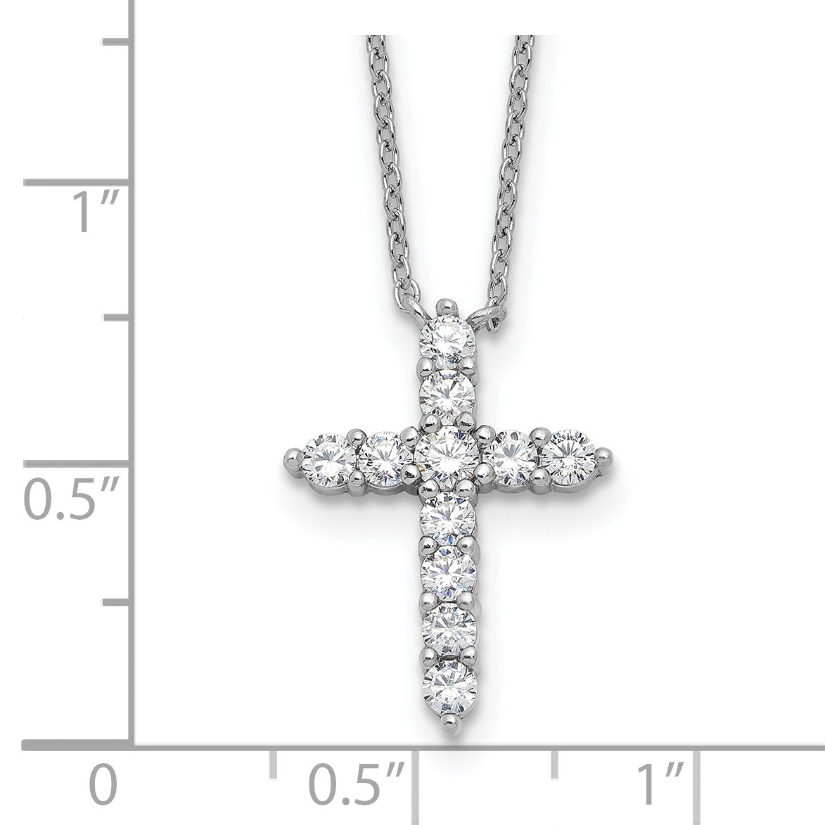 SS Rhodium-plated CZ April Birthstone Cross 16in w/2in ext Necklace