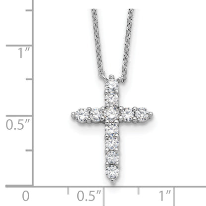 SS Rhodium-plated CZ April Birthstone Cross 16in w/2in ext Necklace
