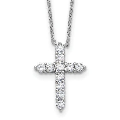 SS Rhodium-plated CZ April Birthstone Cross 16in w/2in ext Necklace