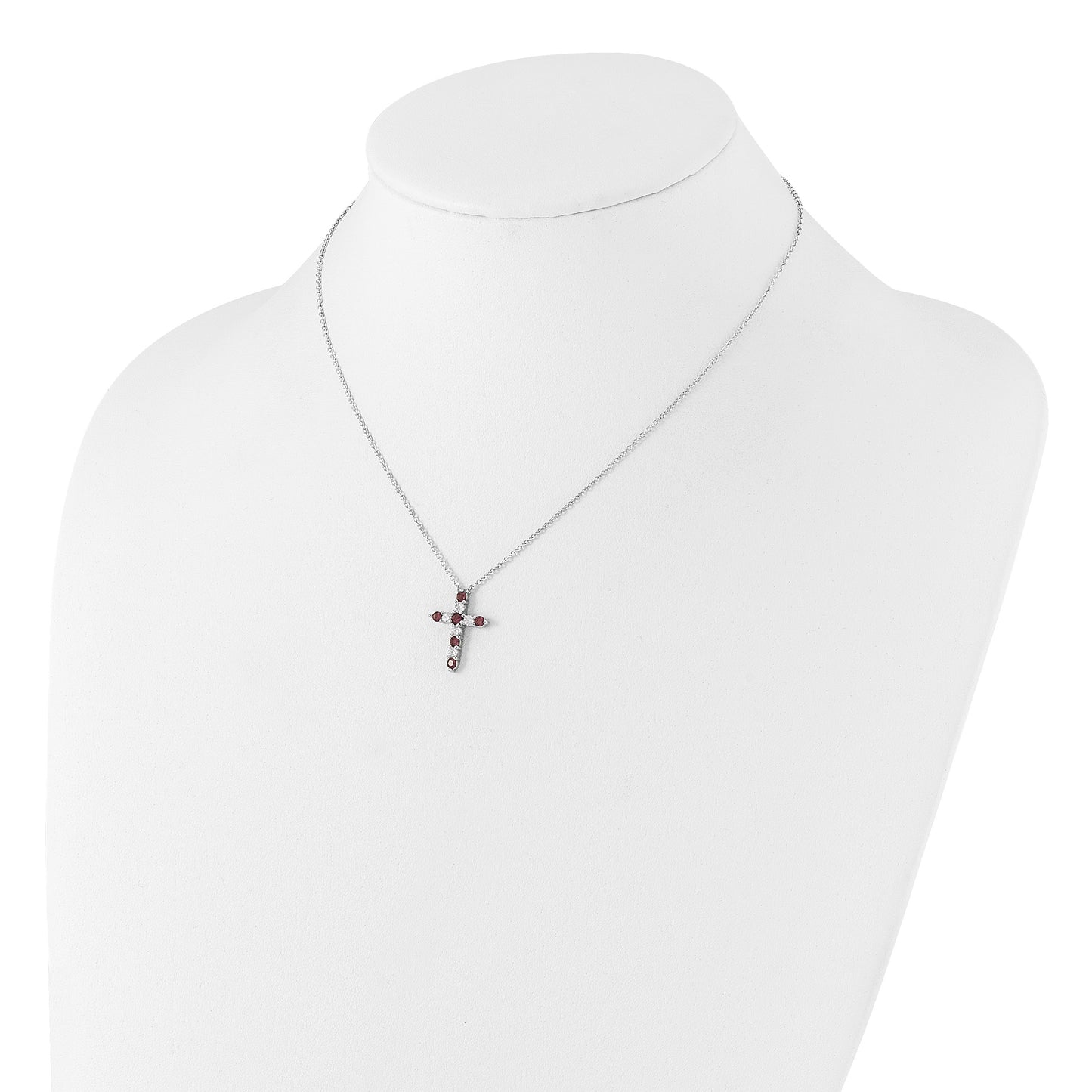 SS Rhodium-plated Purple CZ February Birthstone Cross w/2in ext Necklace