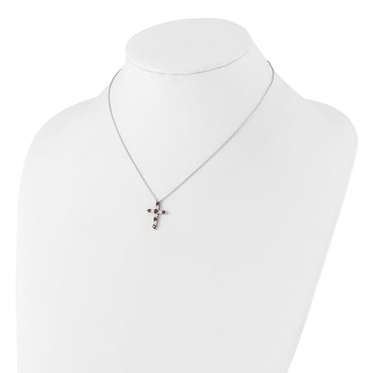 SS Rhodium-plated Purple CZ February Birthstone Cross w/2in ext Necklace