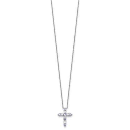 SS Rhodium-plated Lavender CZ June Birthstone Cross w/2in ext Necklace