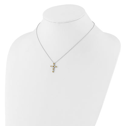 SS Rhodium-plated Yellow CZ Nov Birthstone Cross w/2in ext Necklace