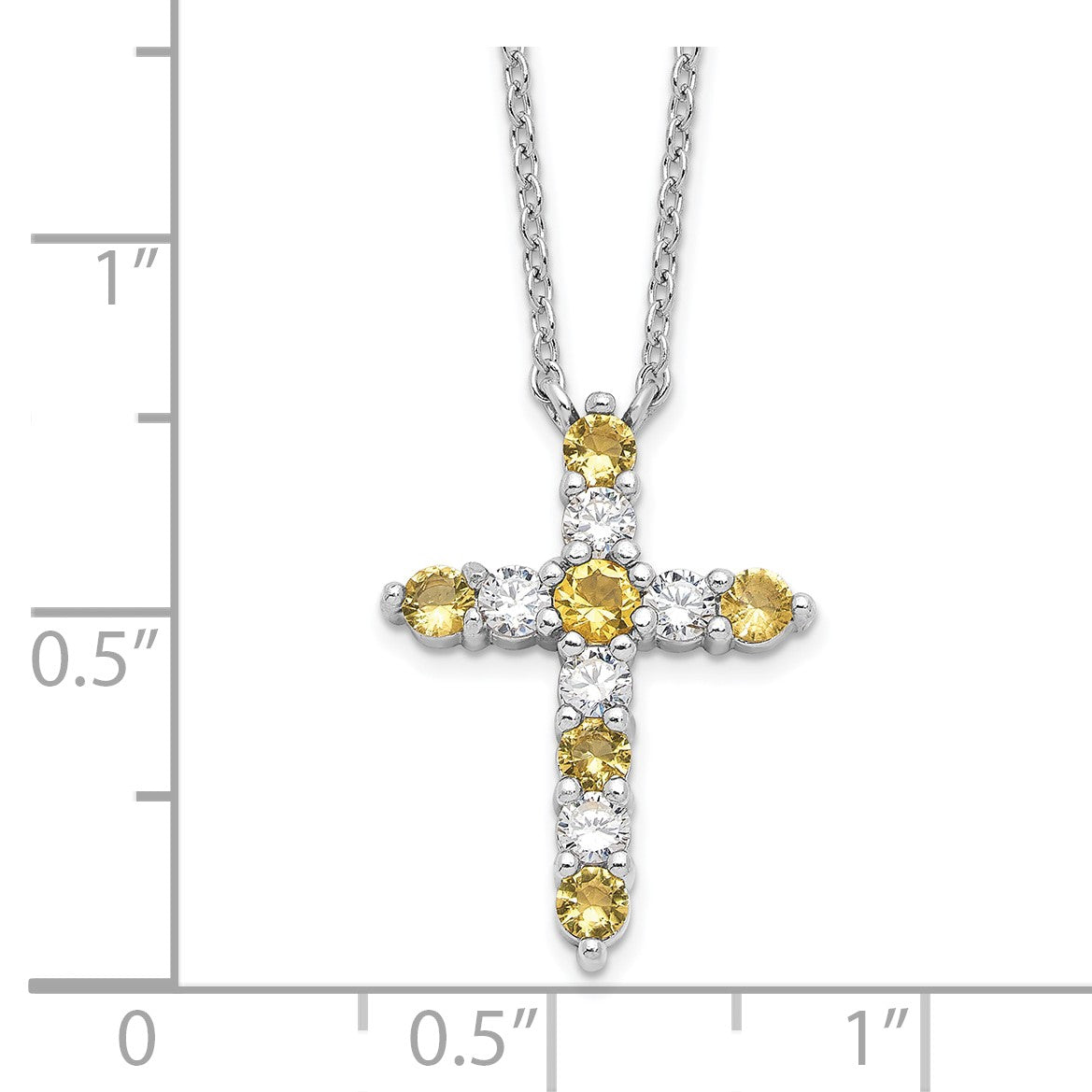 SS Rhodium-plated Yellow CZ Nov Birthstone Cross w/2in ext Necklace