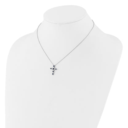 SS Rhodium-plated Dark Blue CZ Sept Birthstone Cross w/2in ext Necklace