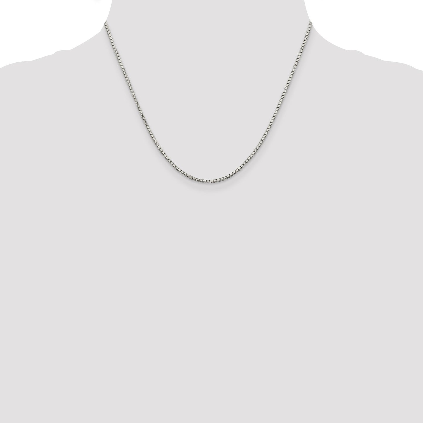 Sterling Silver Rhodium-plated 1.7mm 8 Sided w/2in ext. Mirror Box Chain