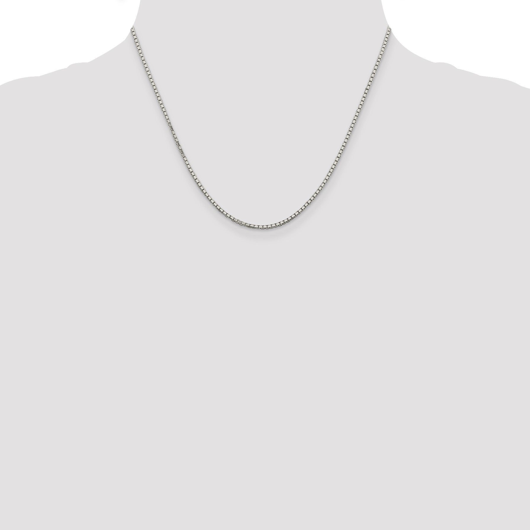 Sterling Silver Rhodium-plated 1.7mm 8 Sided w/2in ext. Mirror Box Chain