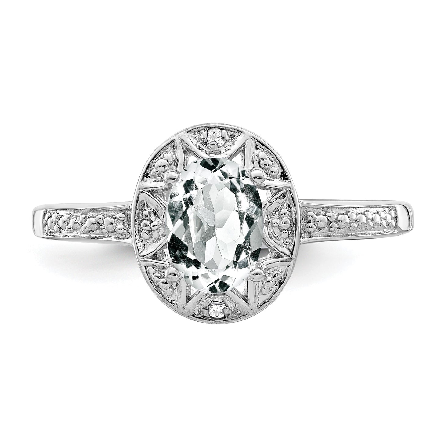 Sterling Silver Rhodium-plated Diam. & White Topaz Ring
