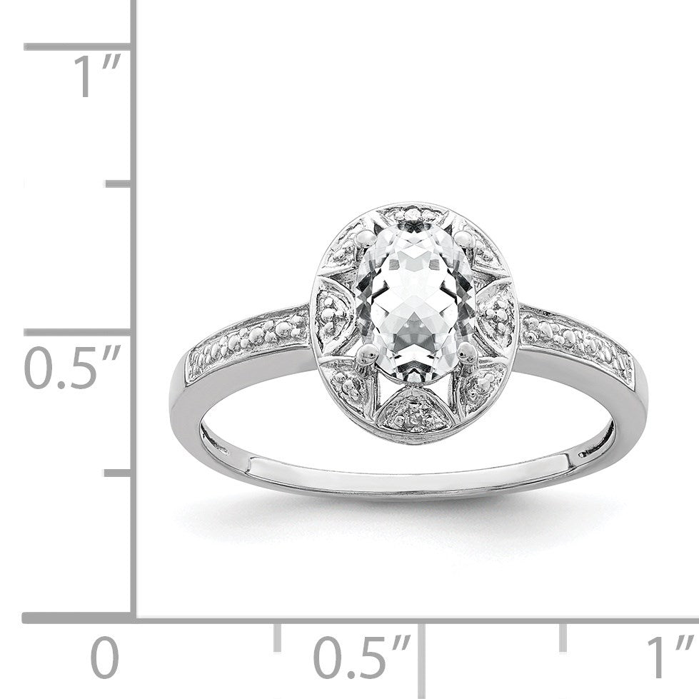 Sterling Silver Rhodium-plated Diam. & White Topaz Ring
