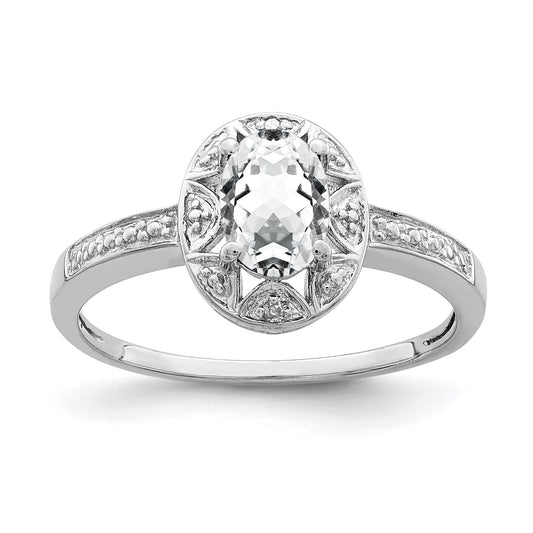 Sterling Silver Rhodium-plated Diam. & White Topaz Ring