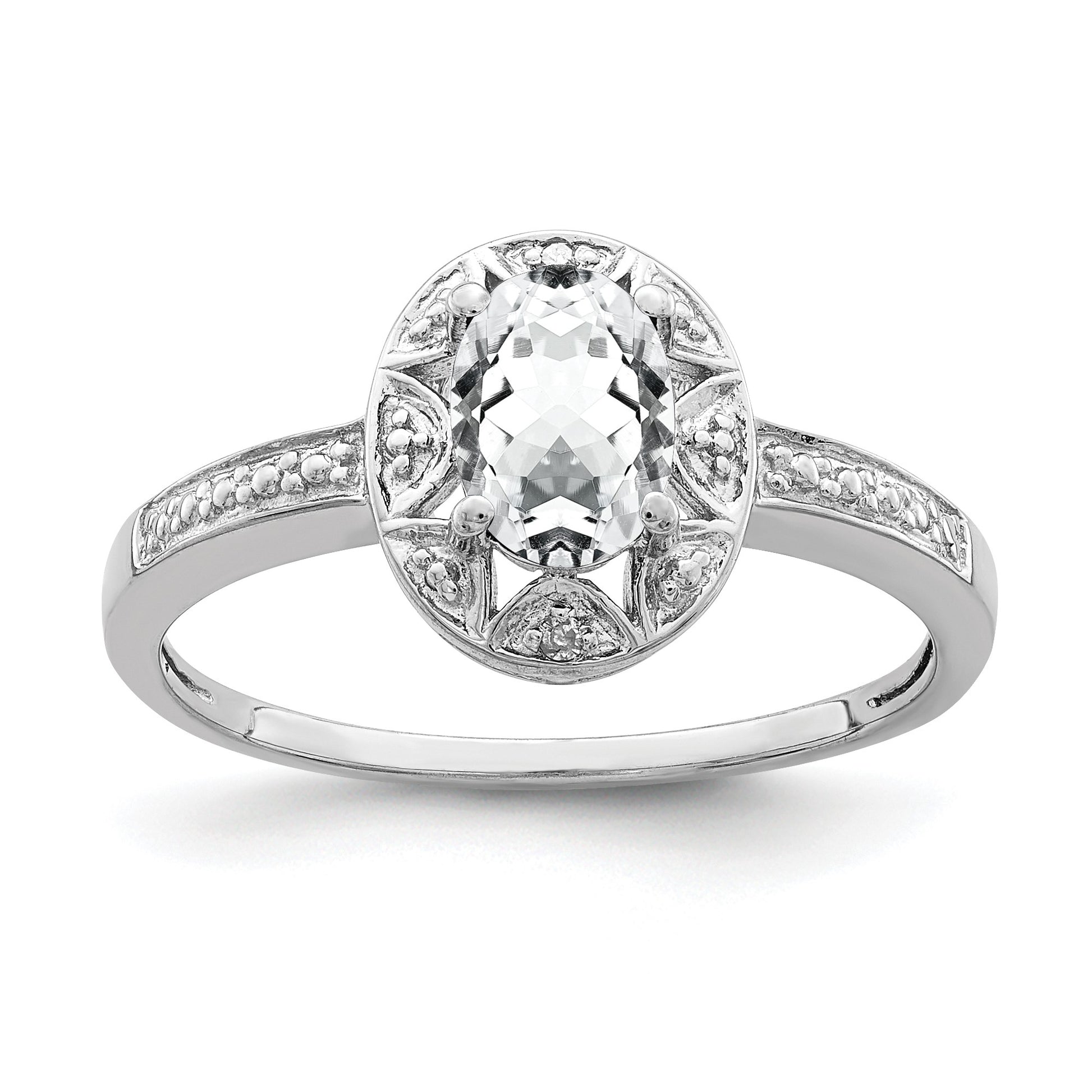 Sterling Silver Rhodium-plated Diam. & White Topaz Ring