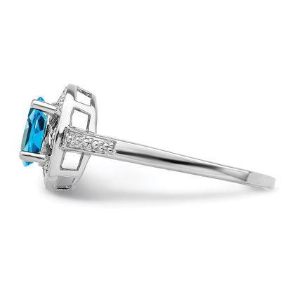 Sterling Silver Rhodium-plated Diam. & Blue Topaz Ring
