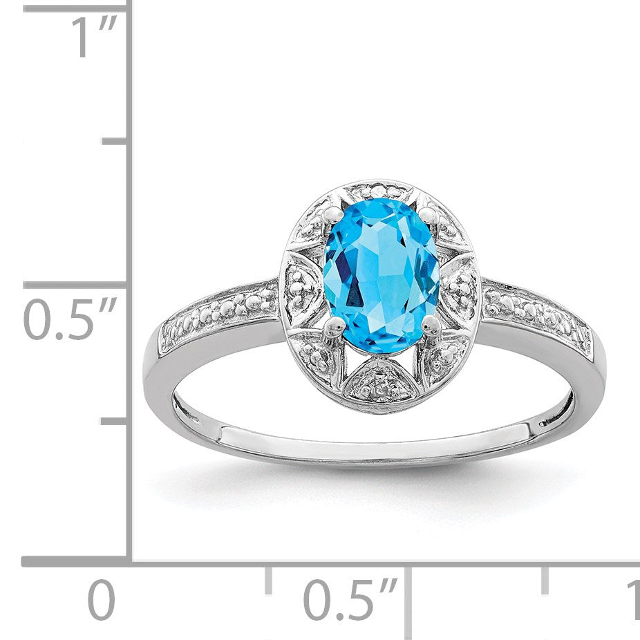Sterling Silver Rhodium-plated Diam. & Blue Topaz Ring