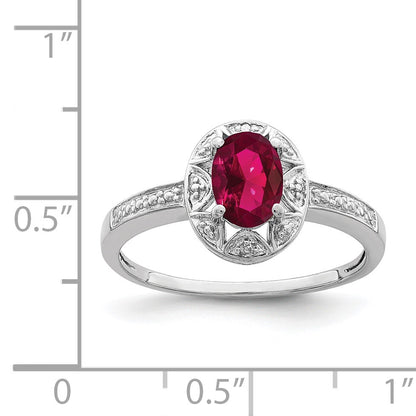 Sterling Silver Rhodium-plated Diam. & Created Ruby Ring