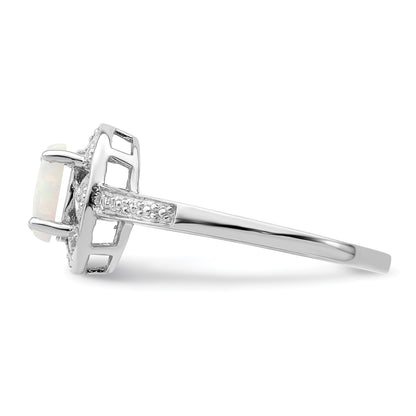 Sterling Silver Rhodium-plated Diam. & Created Opal Ring