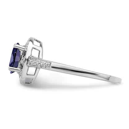 Sterling Silver Rhodium-plated Diam. & Created Sapphire Ring