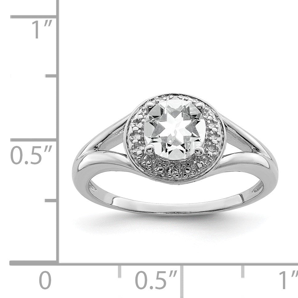 Sterling Silver Rhodium-plated Diam. & White Topaz Ring