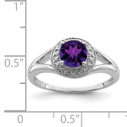 Sterling Silver Rhodium-plated Diam. & Amethyst Ring