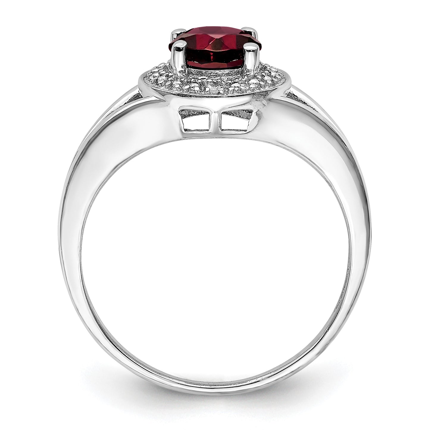 Sterling Silver Rhodium-plated Diam. & Garnet Ring