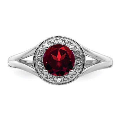 Sterling Silver Rhodium-plated Diam. & Garnet Ring