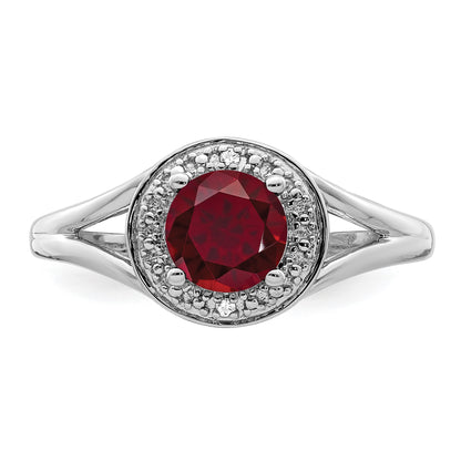 Sterling Silver Rhodium-plated Diam. & Created Ruby Ring