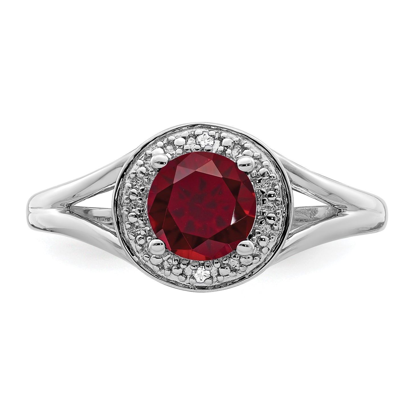Sterling Silver Rhodium-plated Diam. & Created Ruby Ring