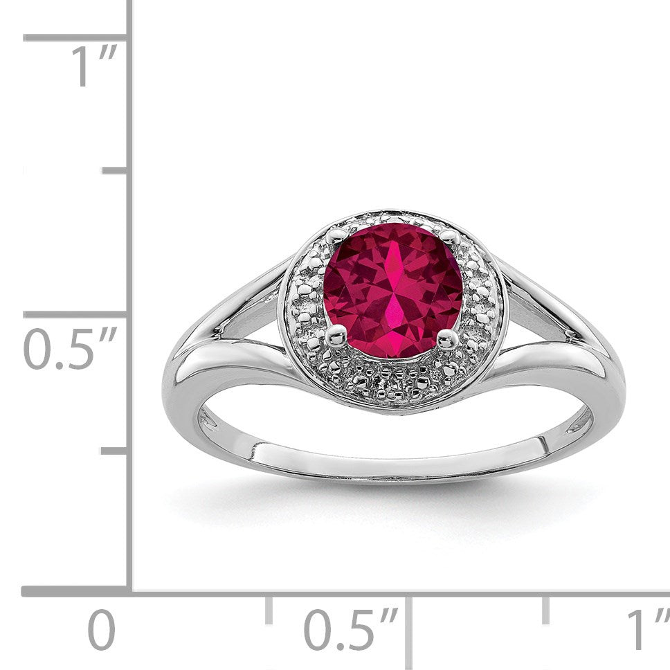 Sterling Silver Rhodium-plated Diam. & Created Ruby Ring