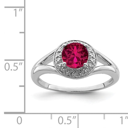 Sterling Silver Rhodium-plated Diam. & Created Ruby Ring
