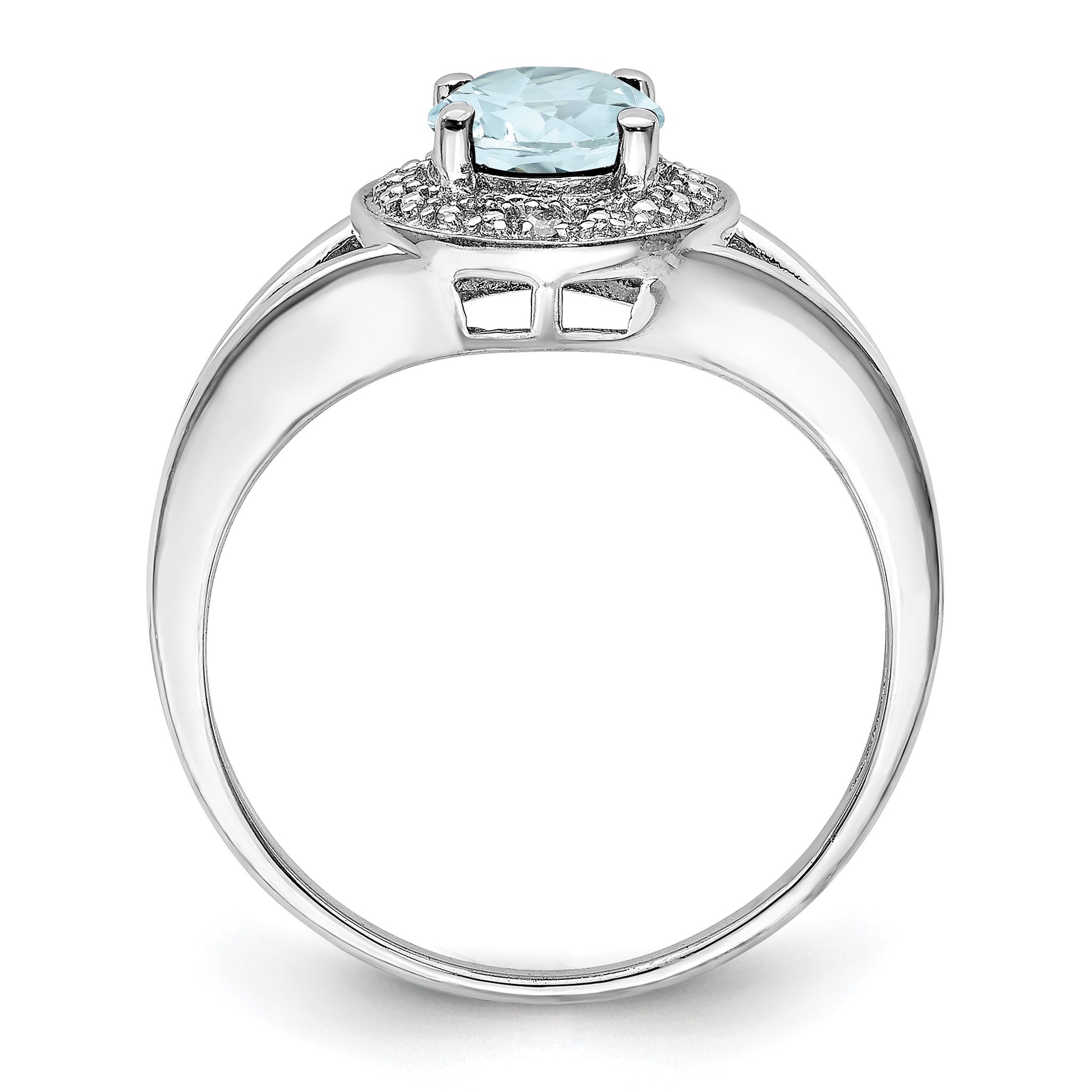 Sterling Silver Rhodium-plated Diam. & Aquamarine Ring