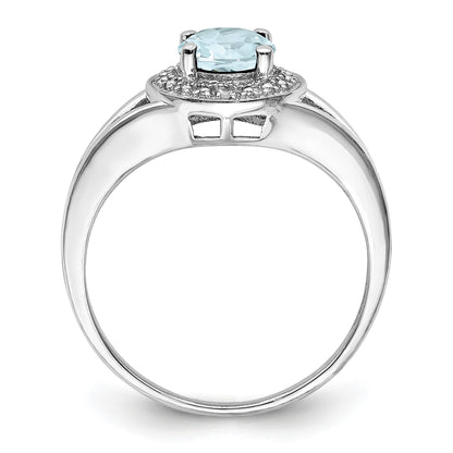 Sterling Silver Rhodium-plated Diam. & Aquamarine Ring