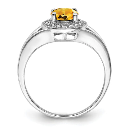 Sterling Silver Rhodium-plated Diam. & Citrine Ring